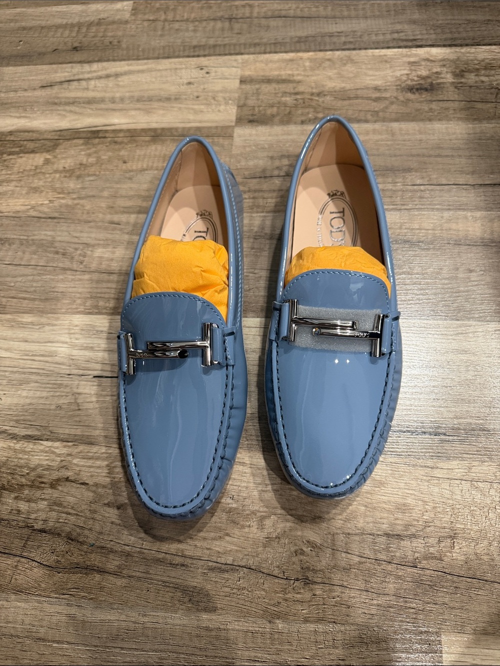 TOD'S Light Blue Patent Leather Men's Bit Loafers